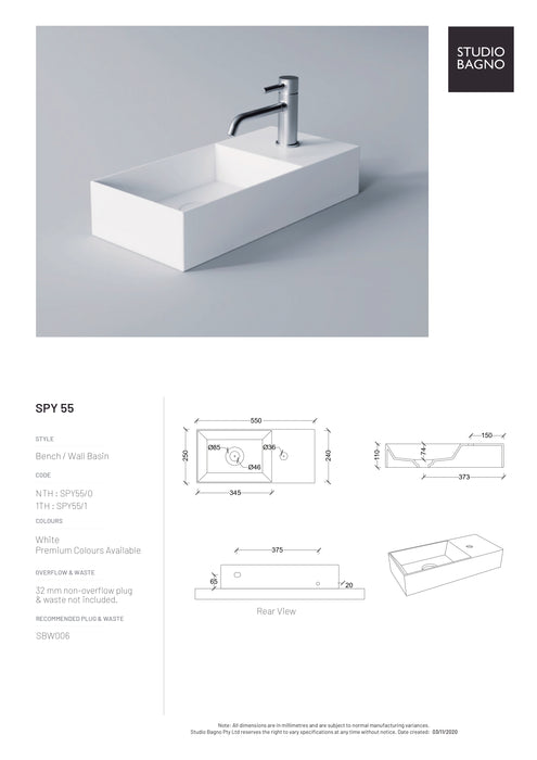 Studio Bagno Spy Wall Hung Basin (Multiple Sizes)