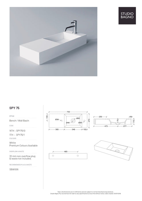Studio Bagno Spy Wall Hung Basin (Multiple Sizes)
