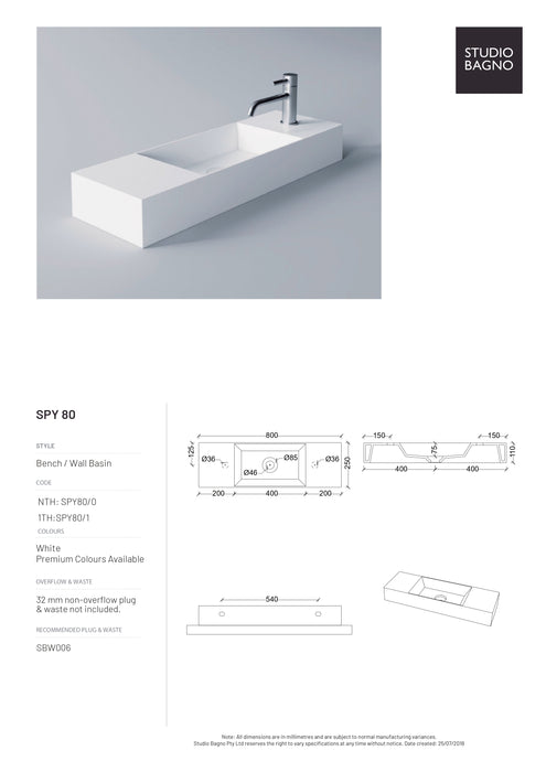 Studio Bagno Spy Wall Hung Basin (Multiple Sizes)