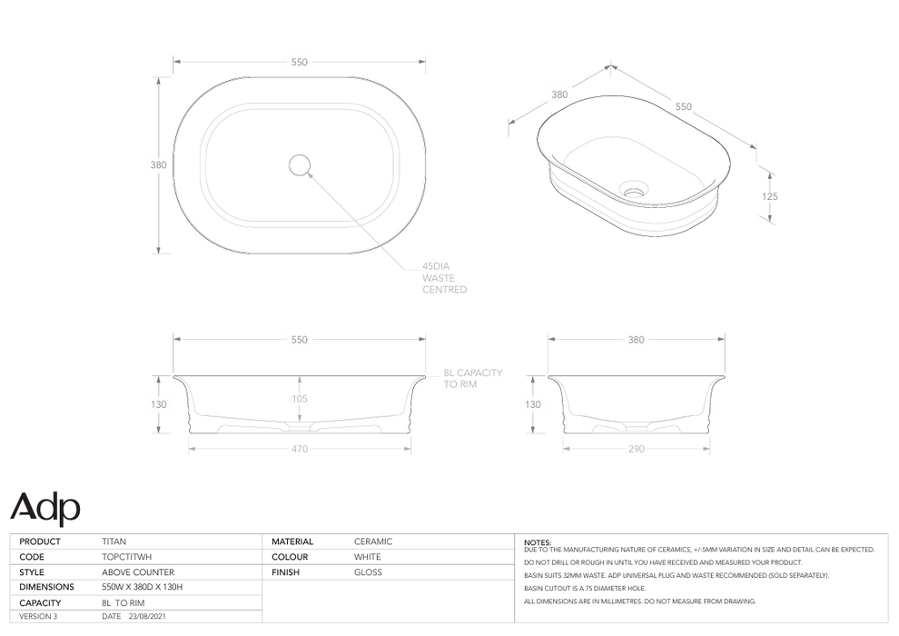Titan Above Counter Basin Gloss White