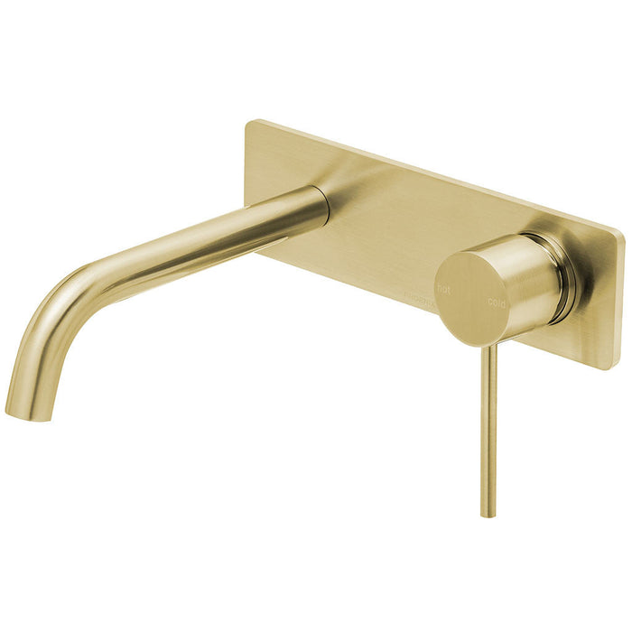 Phoenix Tapware Vivid Slimline Wall Basin Set 180mm Curved (Brushed Gold) VS785-12