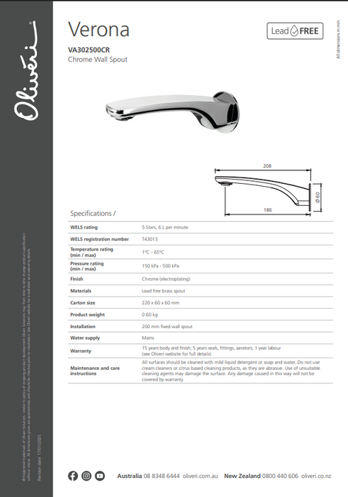 Product Specification Information (Chrome)