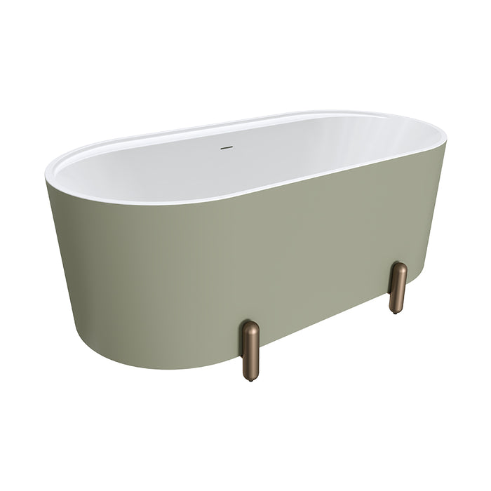 Fienza Aluca Freestanding Bath 1500mm with Brushed Copper Legs (Matte Olive)