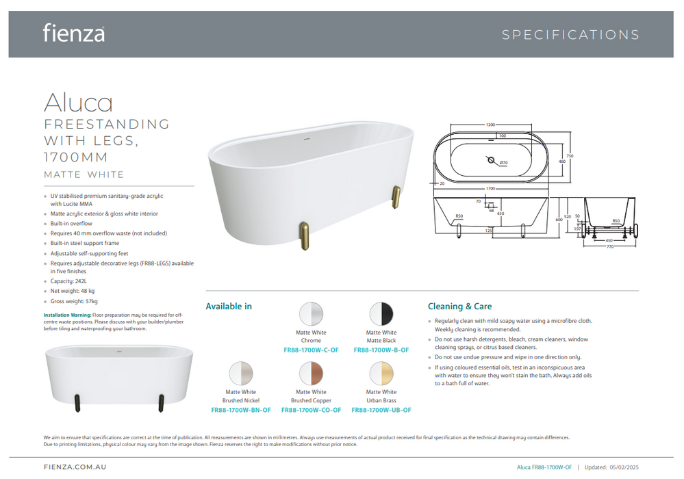 Product Specification Information
