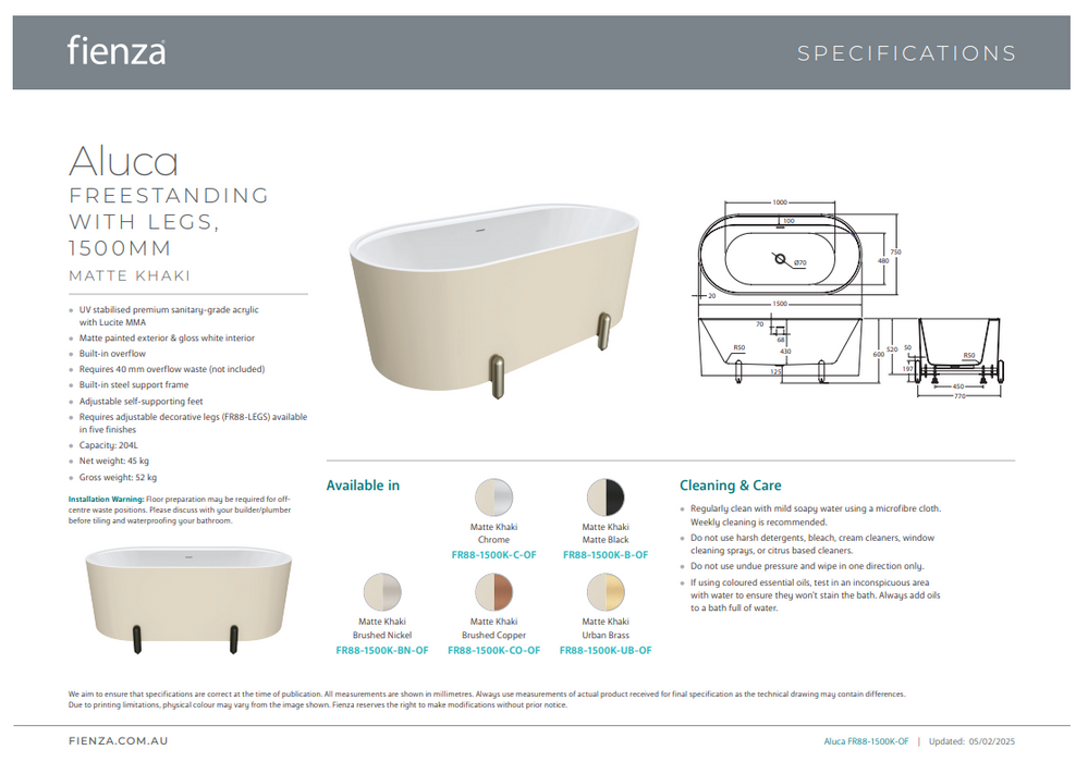 Product Specification Information