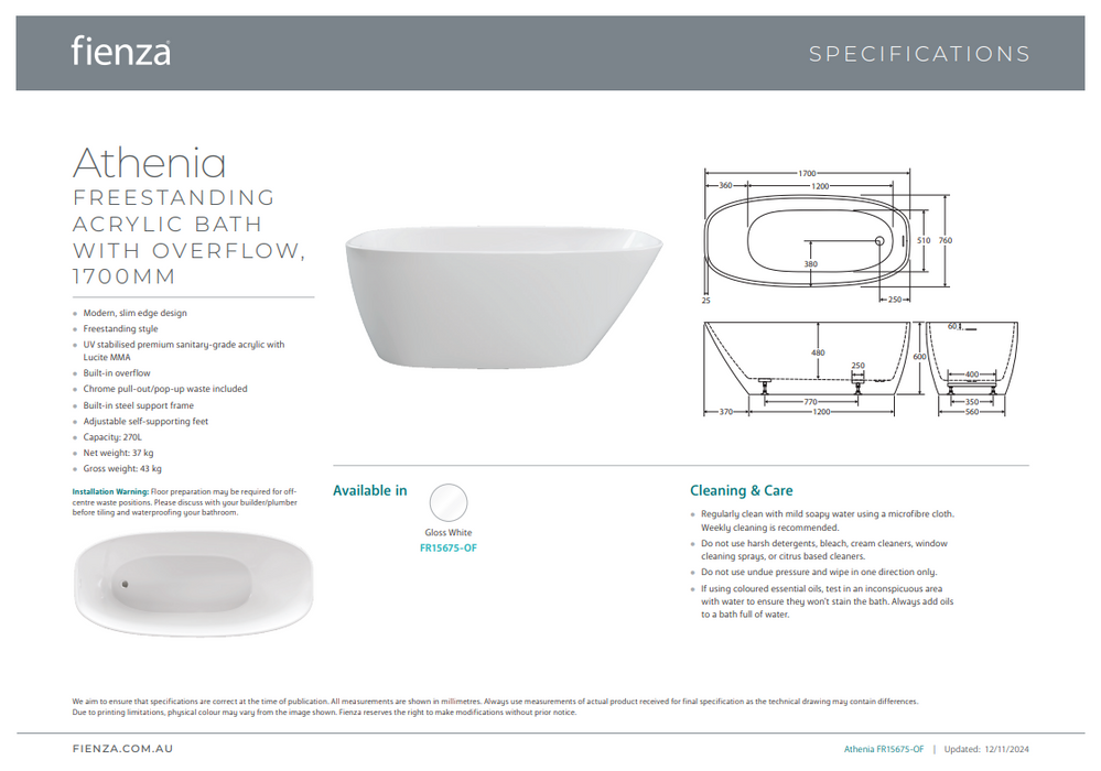 Product Specification Information
