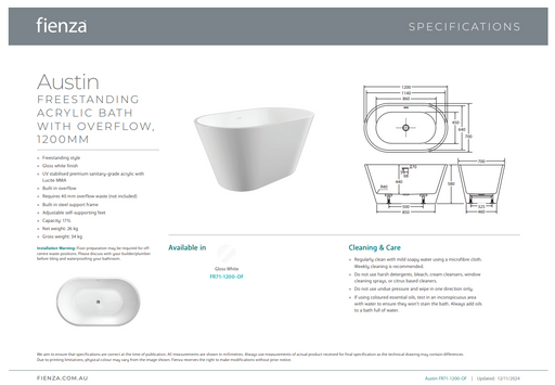 Product Specification Information 1200mm