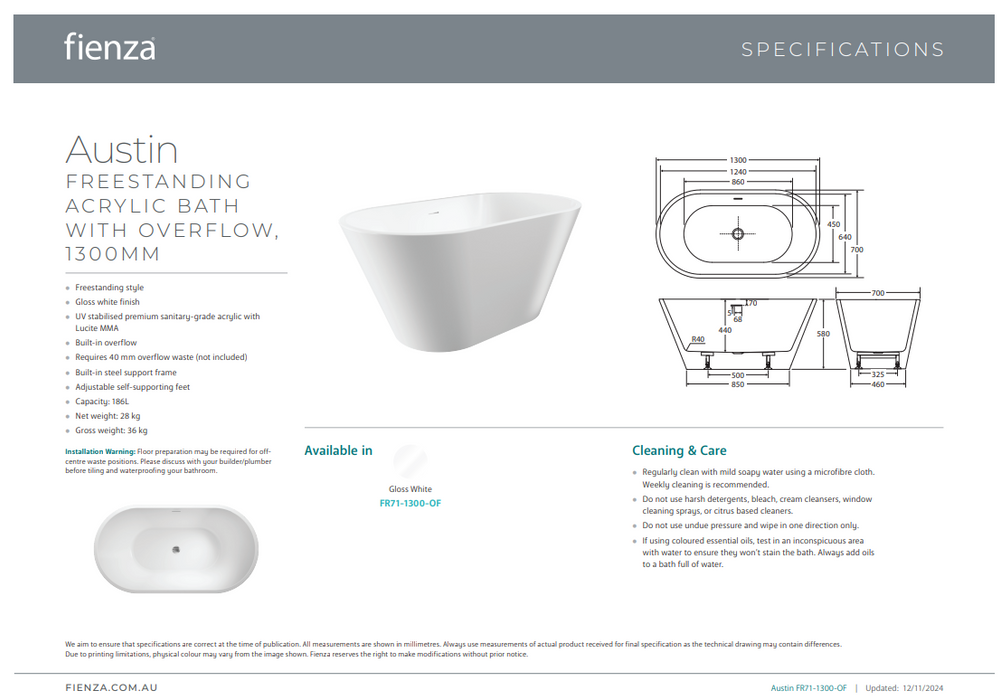 Product Specification Information 1300mm
