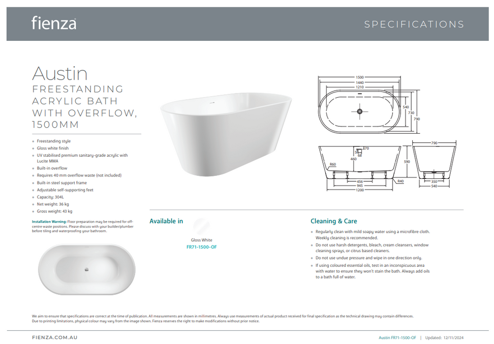 Product Specification Information 1500mm