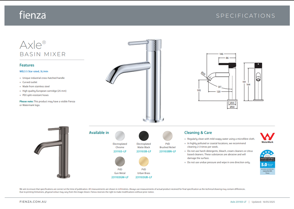 Product Specification Information Short