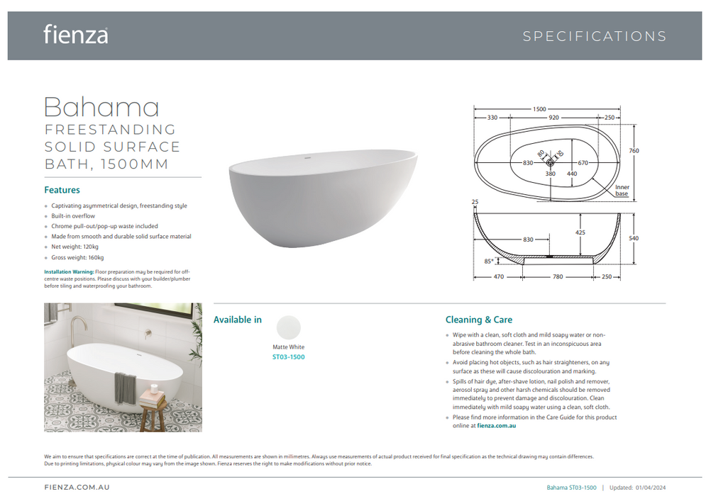 Product Specification Information 1500m