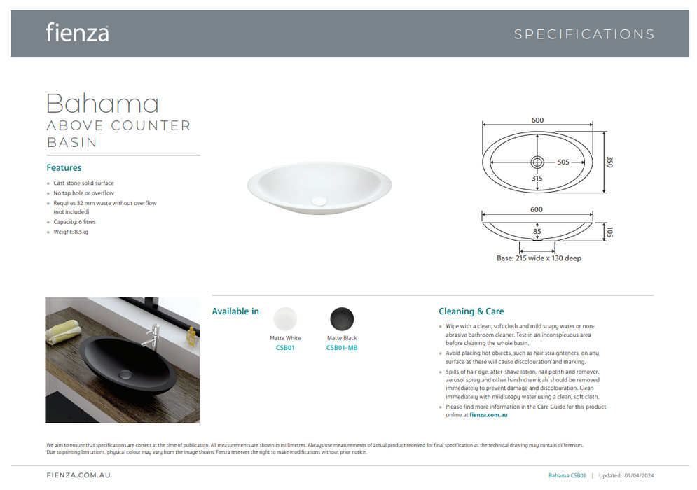 Product Specification Information