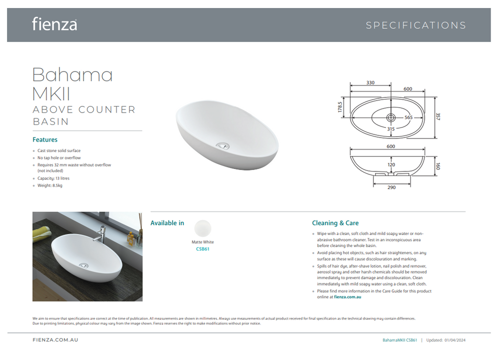 Product Specification information
