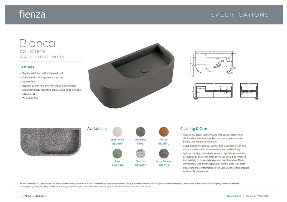 Product Specification Information