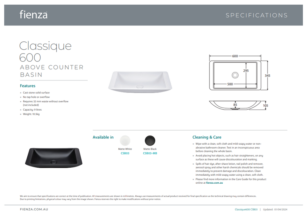 Product Specification Information