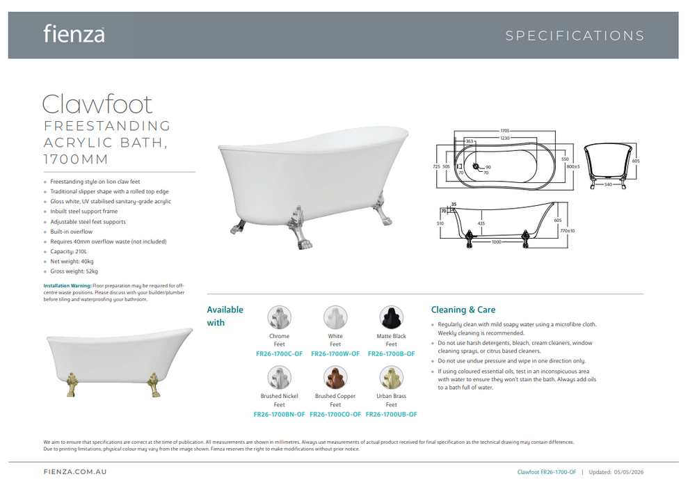 Product Specification Information