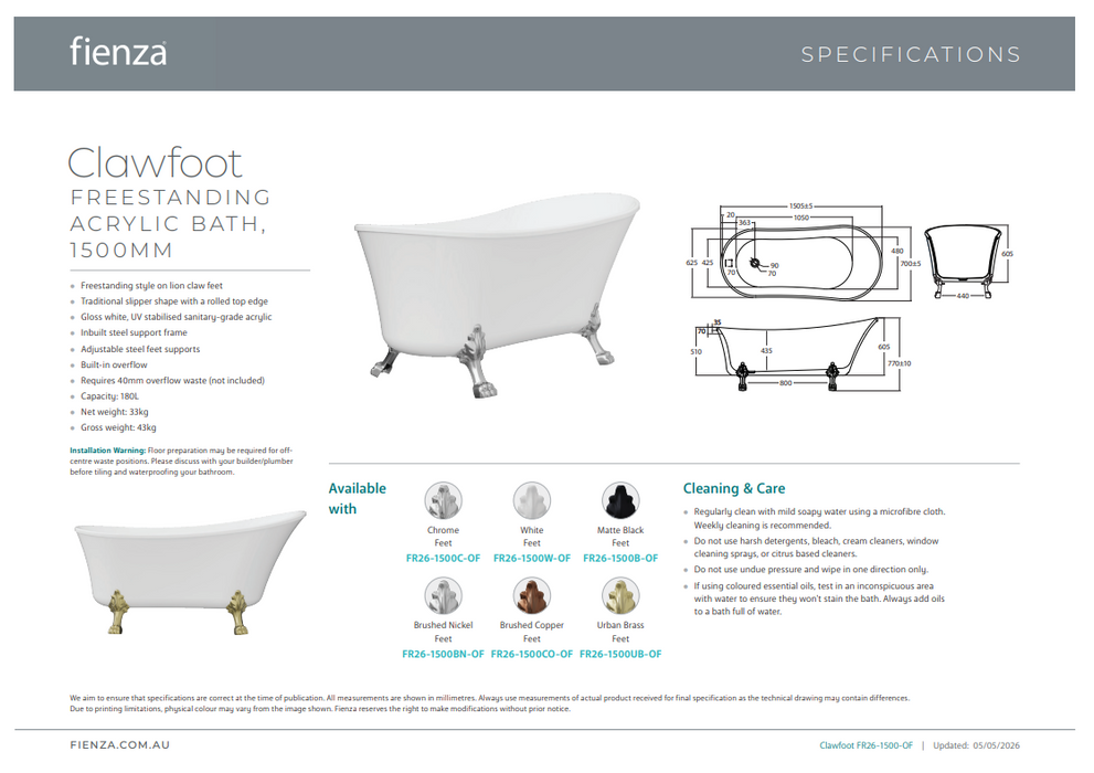 Product Specification Information