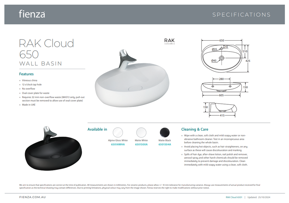 Product Specification Information - Large