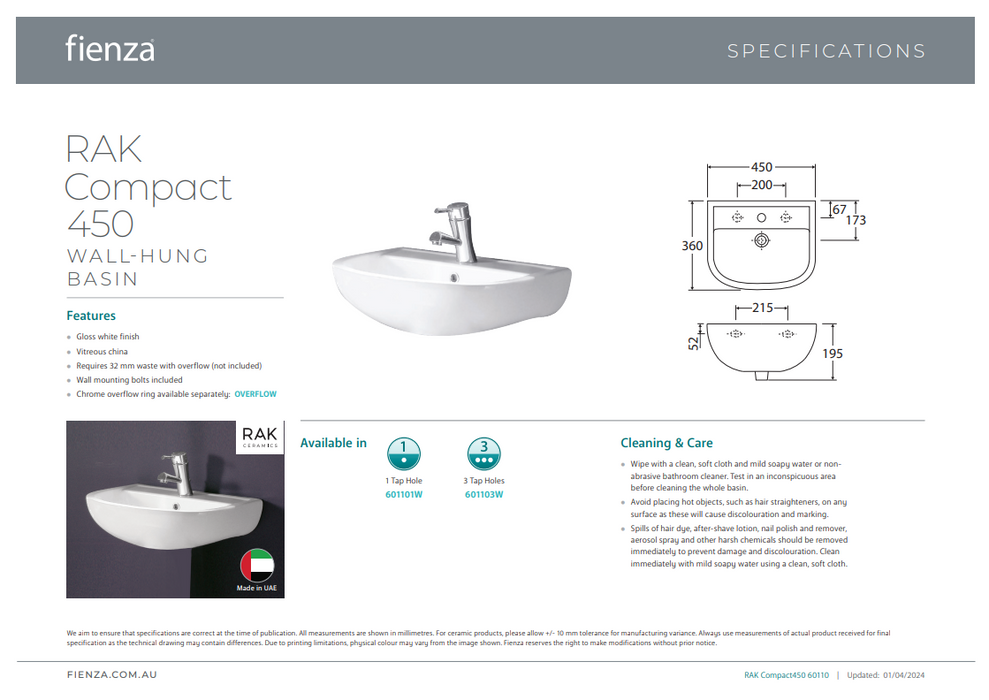 Product Specification Information 450