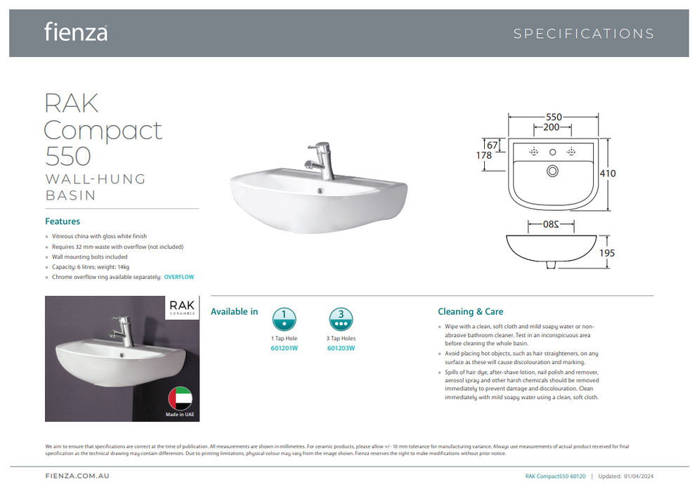 Product Specification Information 550