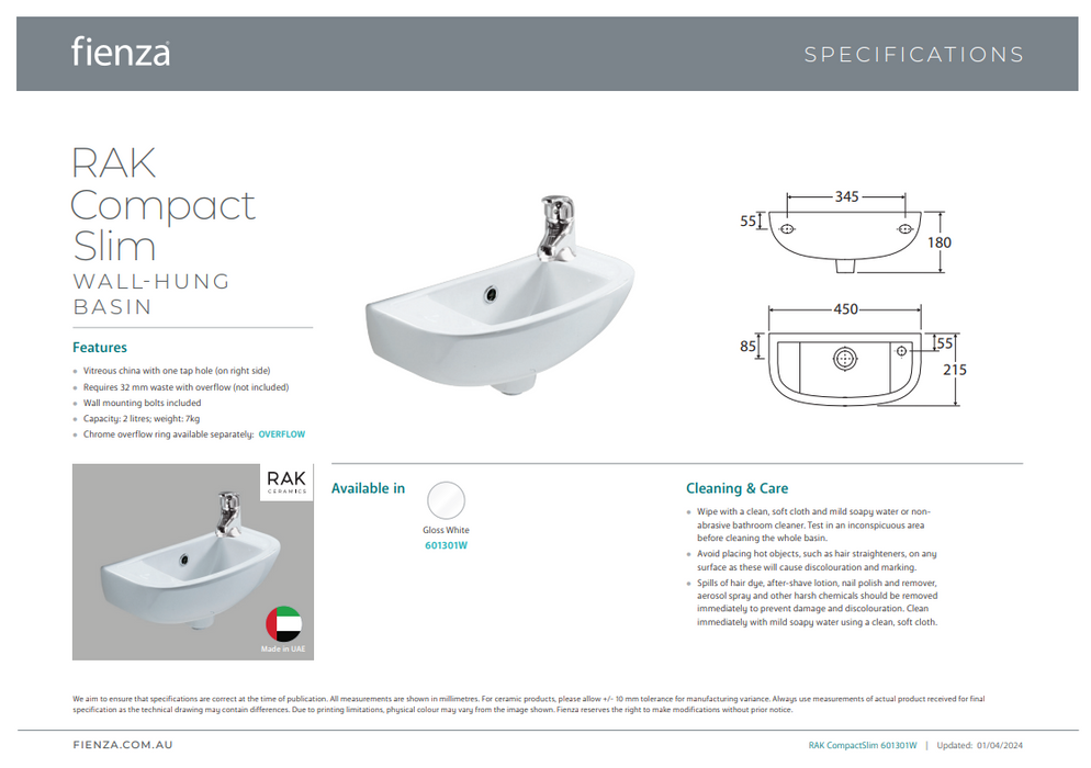 Product Specification Information