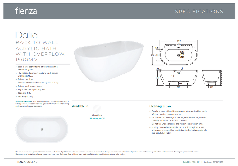 Product Specification Information
