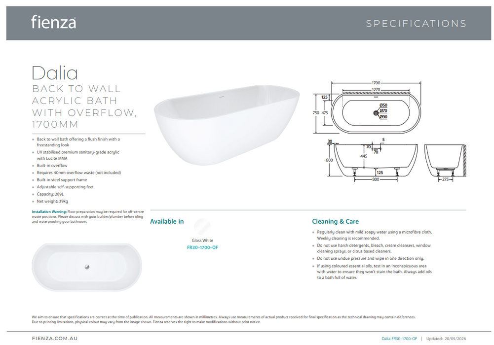 Product Specification Information