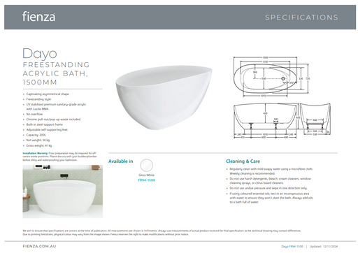 Product Specification Information 1500mm