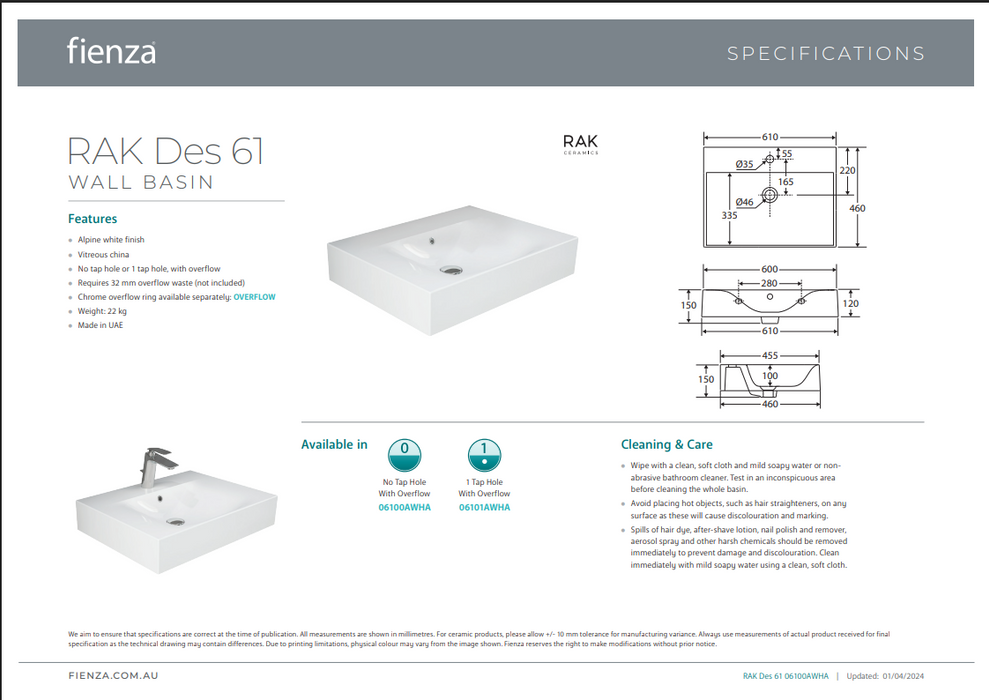 Product Specification Information