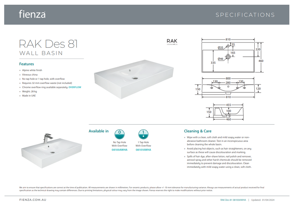 Product Specification Information