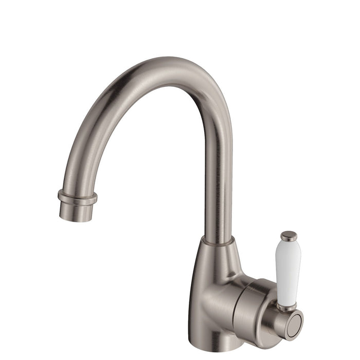 Fienza Eleanor Gooseneck Basin Mixer with Ceramic Handle (Brushed Nickel)