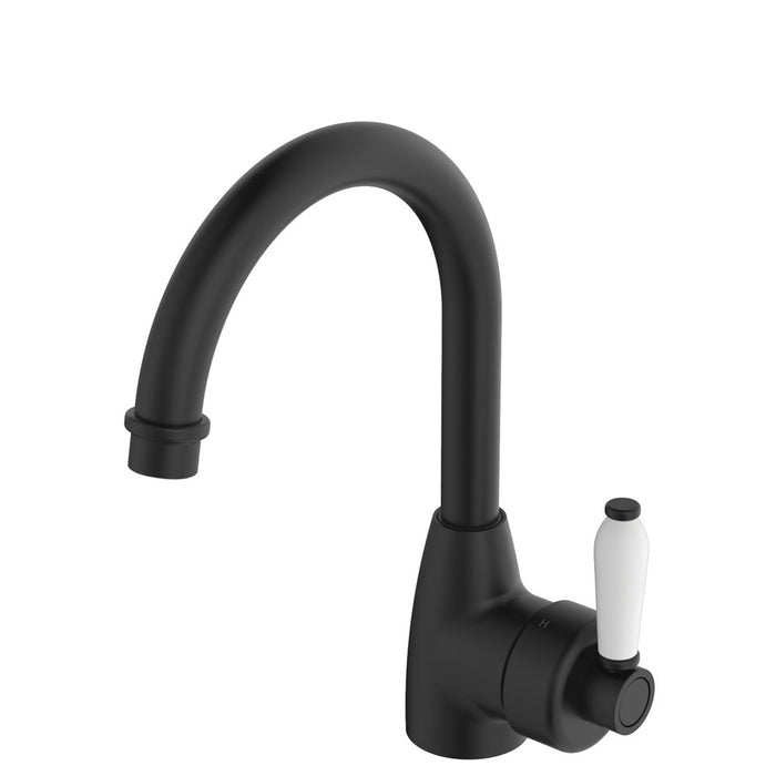 Fienza Eleanor Gooseneck Basin Mixer with Ceramic Handle (Matte Black)