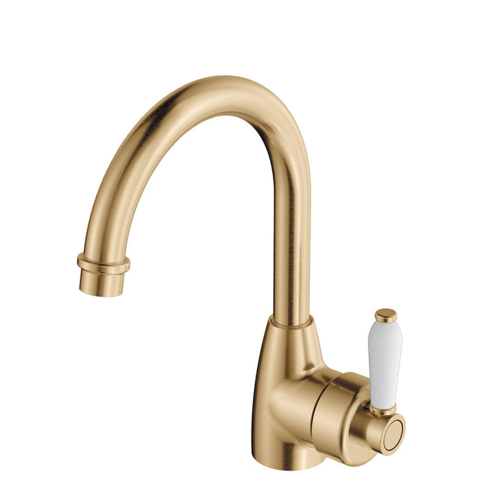 Fienza Eleanor Gooseneck Basin Mixer with Ceramic Handle (Urban Brass)