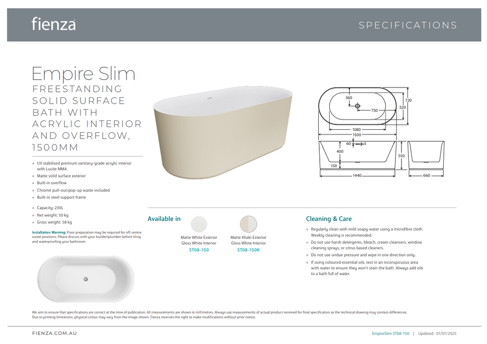 Product Specification Information