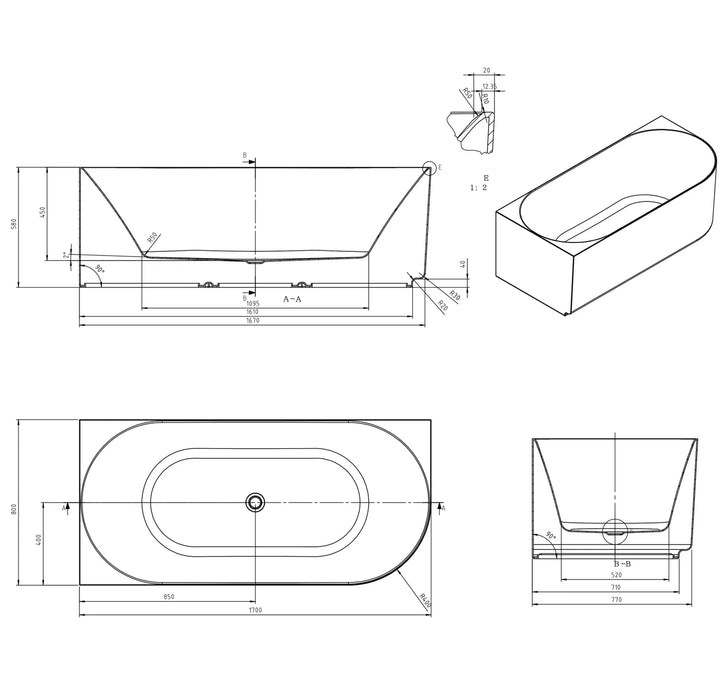 Otti Attica Celine Left Corner Bath with Overflow (Multiple Size and Finish Options)