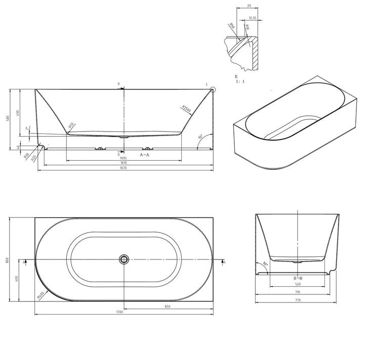 Otti Attica Celine Right Corner Bath with Overflow (Multiple Size and Finish Options)