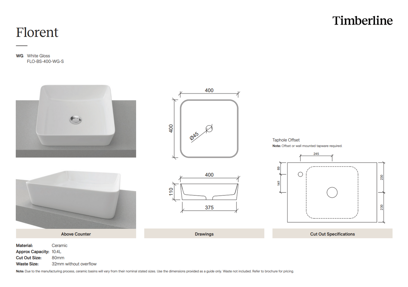 Timberline Florent Basin (White Gloss) — The Bathroom Biz