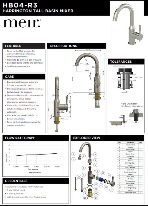 Product Specification Information