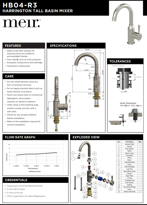 Product Specification Information