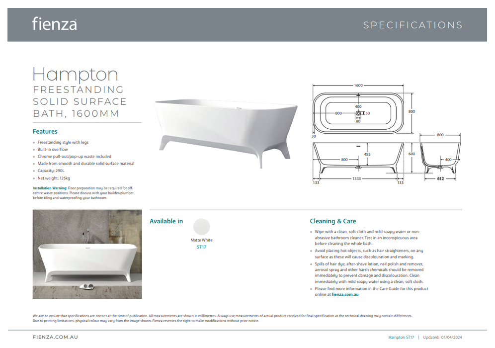 Product Specification Information