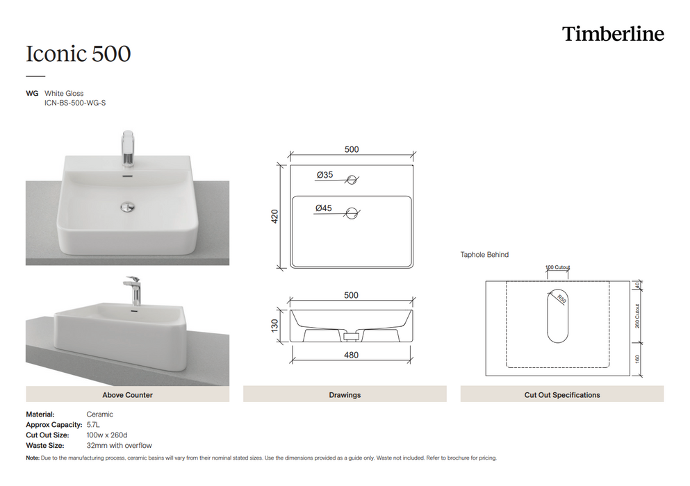 Product Specification Information 500mm