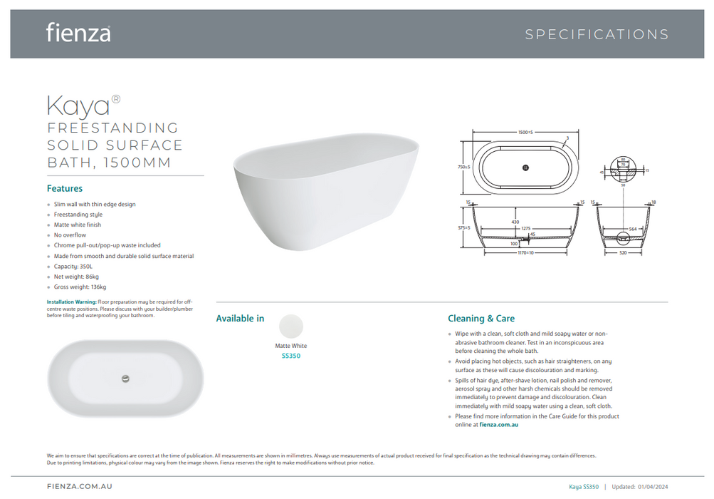 Product Specification Information 1500mm