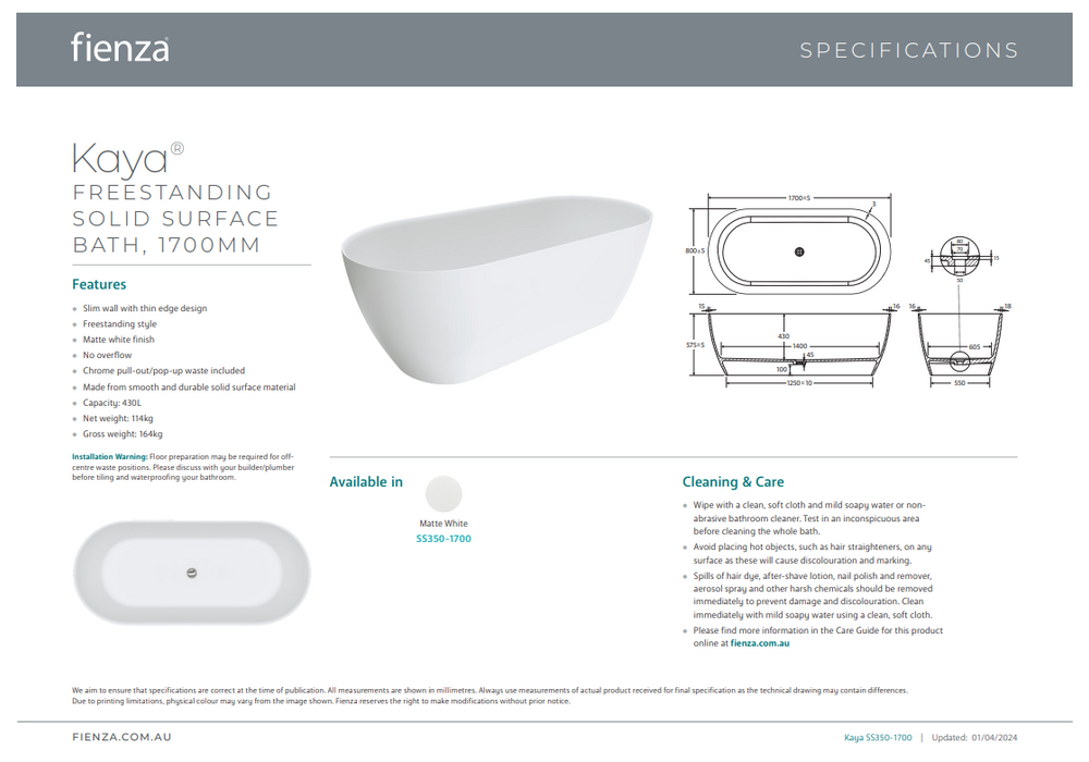 Product Specification Information