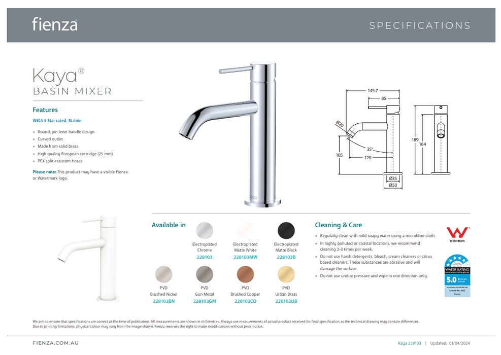 Product Specification Information