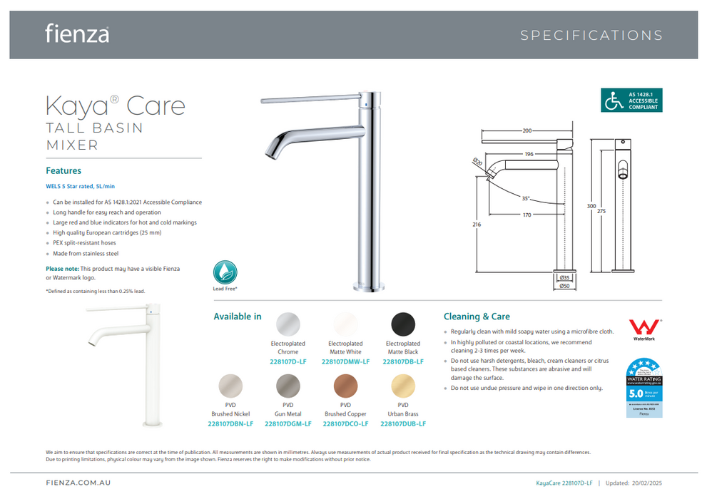 Product Specification Information