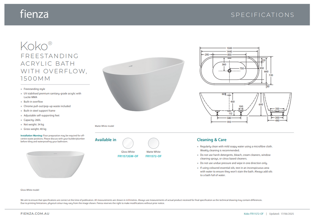 Product Specification Information