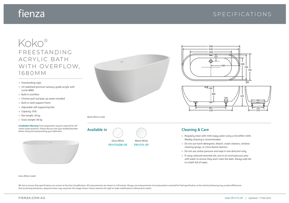 Product Specification Information