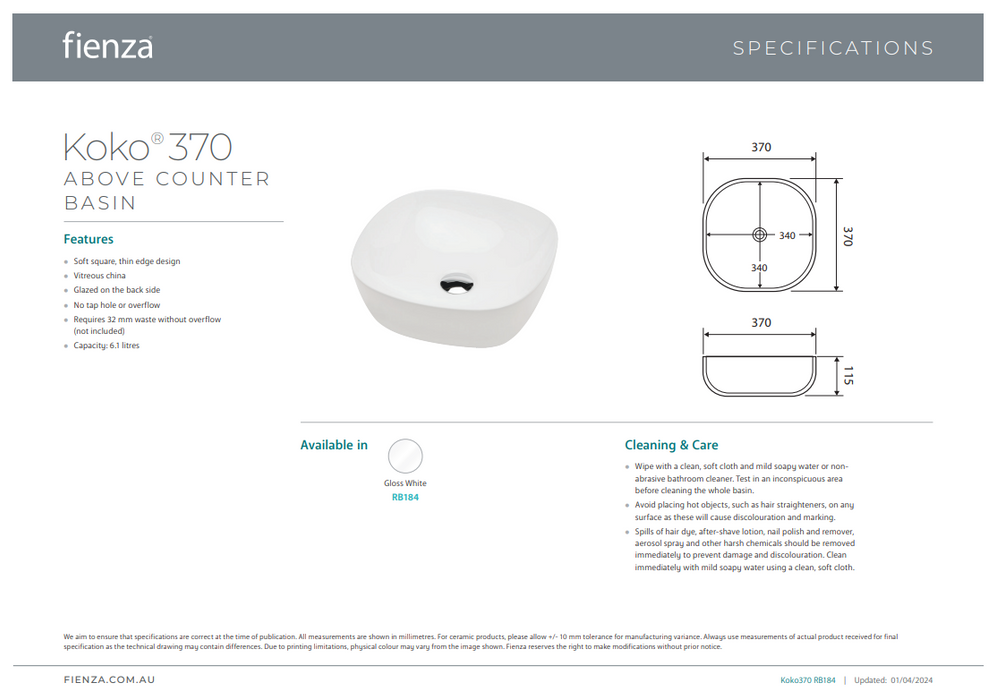Product Specification Information 370