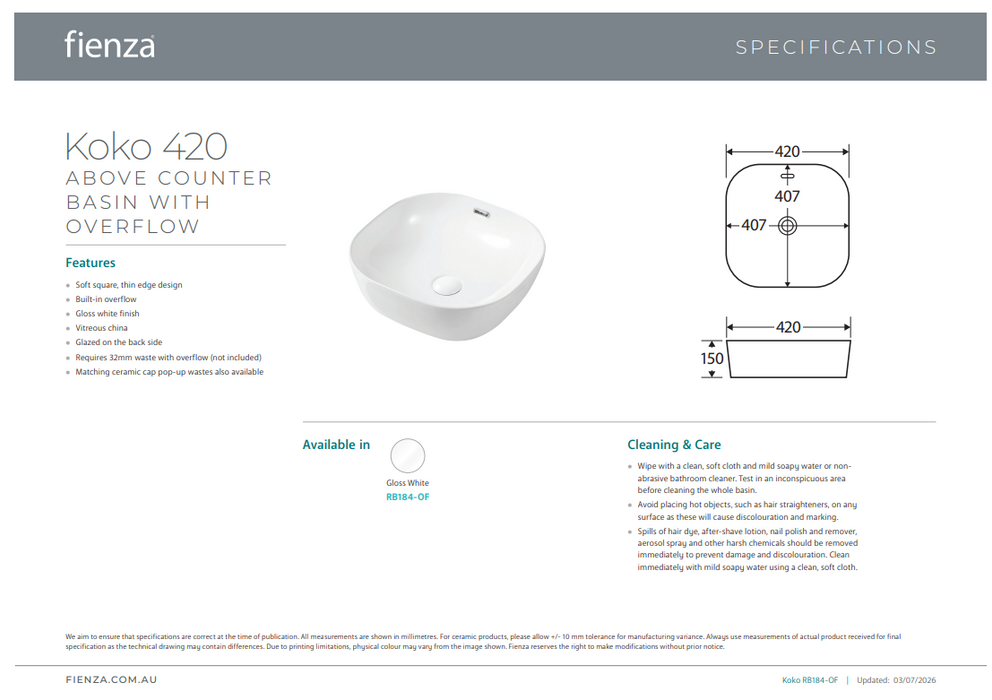 Product Specification Information 420