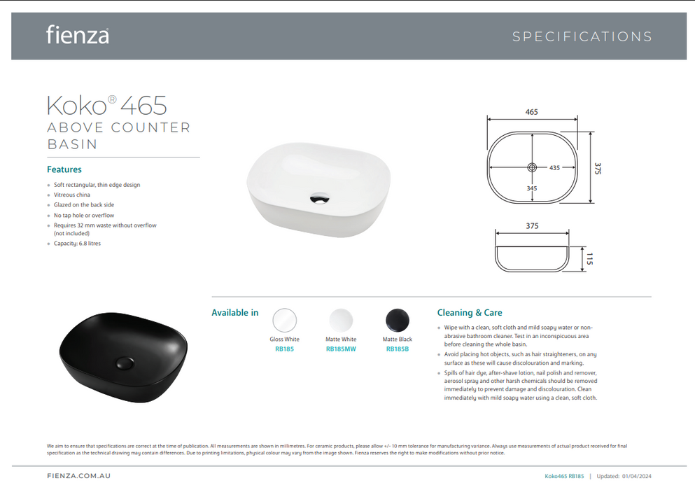 Product Specification Information 465